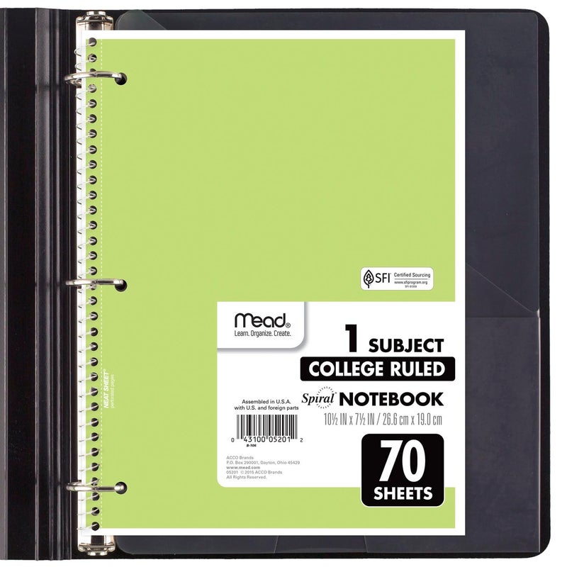 Mead Spiral Notebooks, 6 Pack, 1-Subject, College Ruled Paper, 8"" x 10-1/2"", 70 Sheets, Assorted Pastel Colors (830049) - Image 4